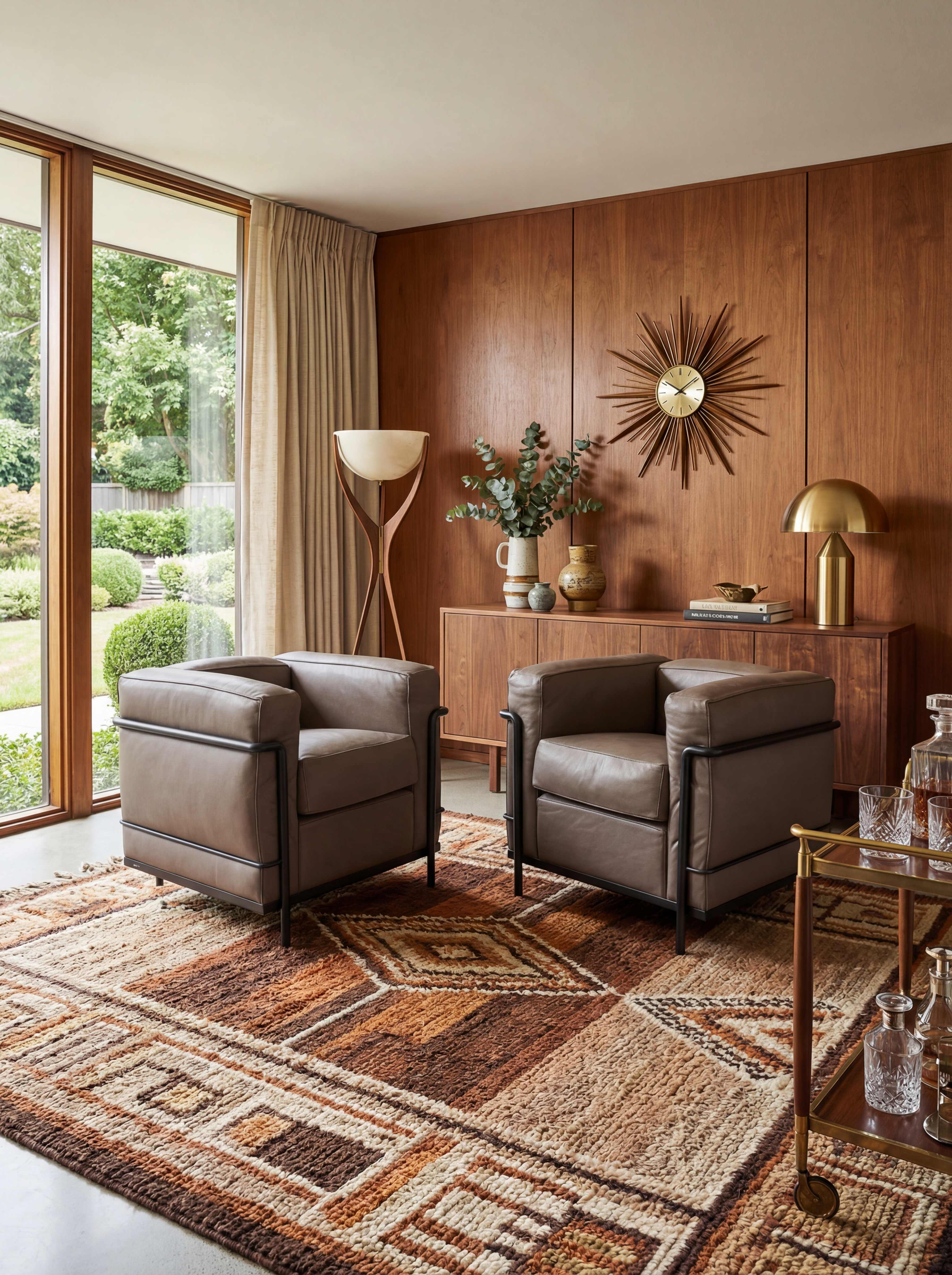 Le Corbusier LC2 Armchairs — lifestyle product render by Reggie, studio-quality AI rendering